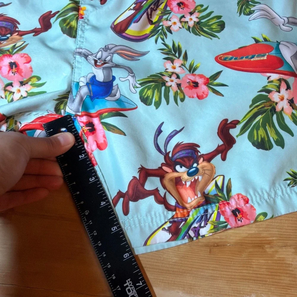 Looney Tunes Mens Bugs‎ Bunny Tasmanian Devil Tropical Swim Trunks Blue Red 36
